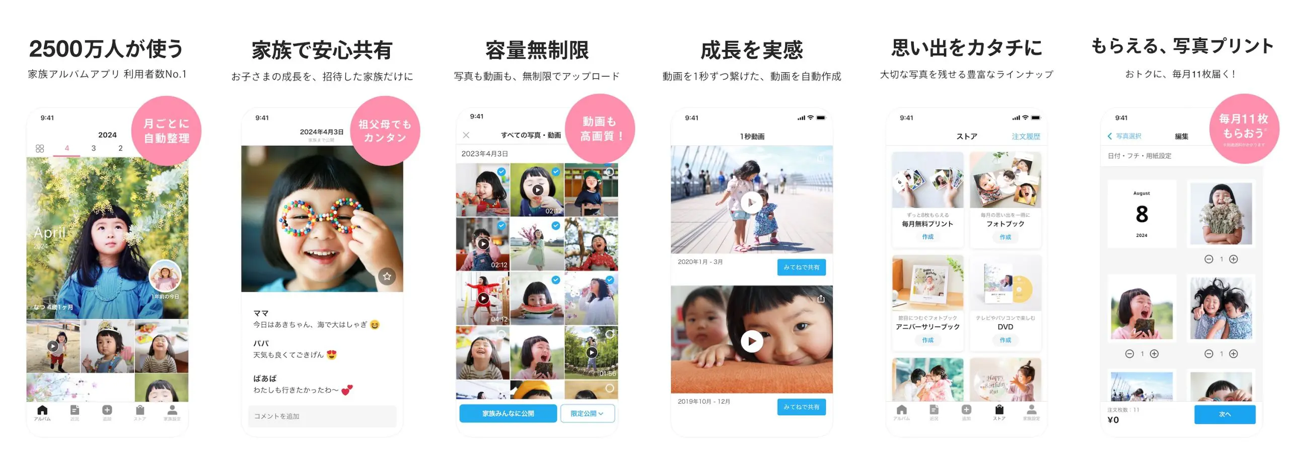 家族アルバム みてねの画面と関連サービス